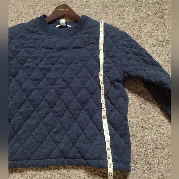 Athleta Retroplush Quilted Crewneck Sweatshirt Top Medium Navy Zip Sides A19 - Picture 5 of 5